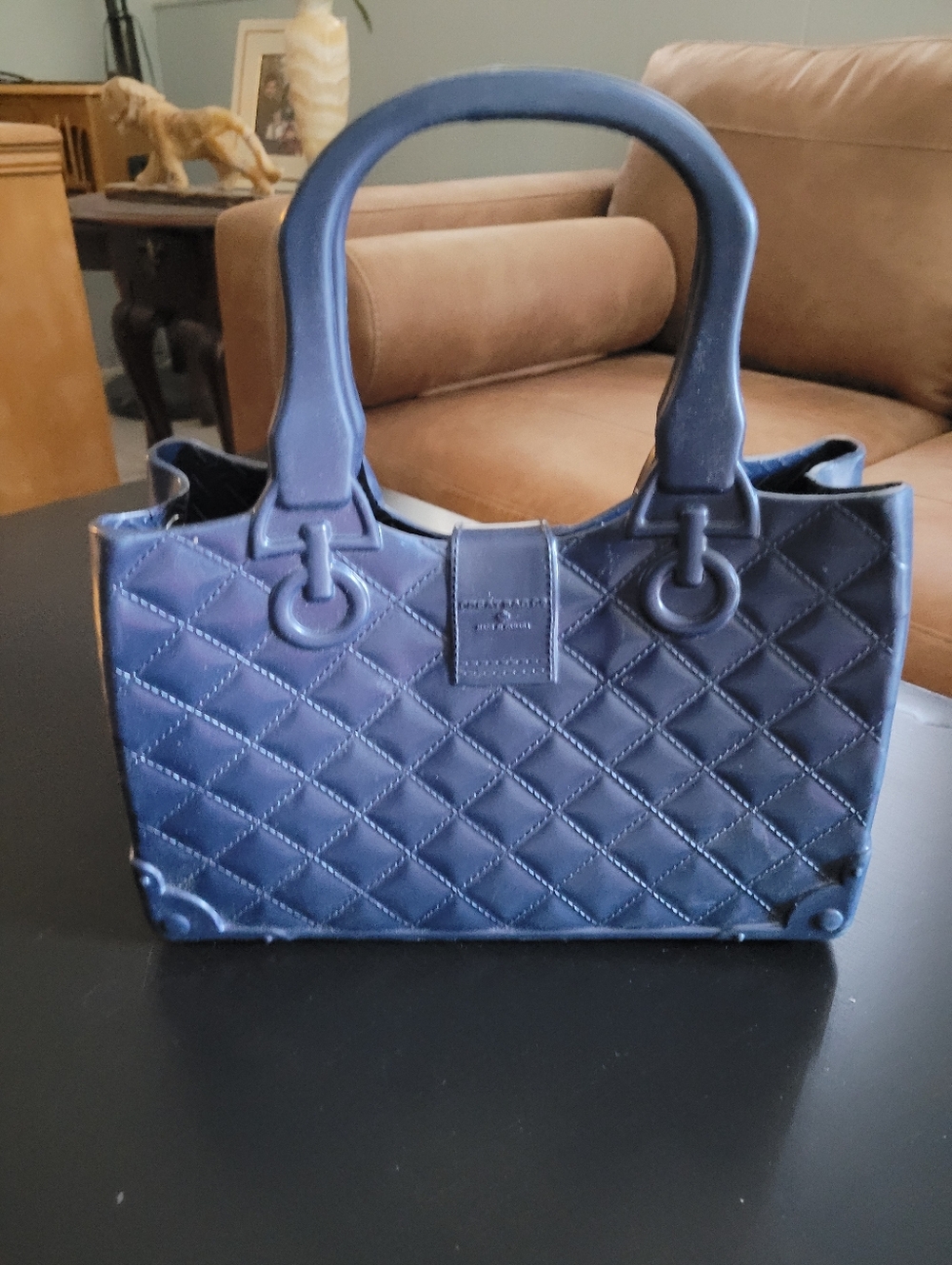 Blue Quilted Jelly Handbag with Top Handles - Picture 3 of 8